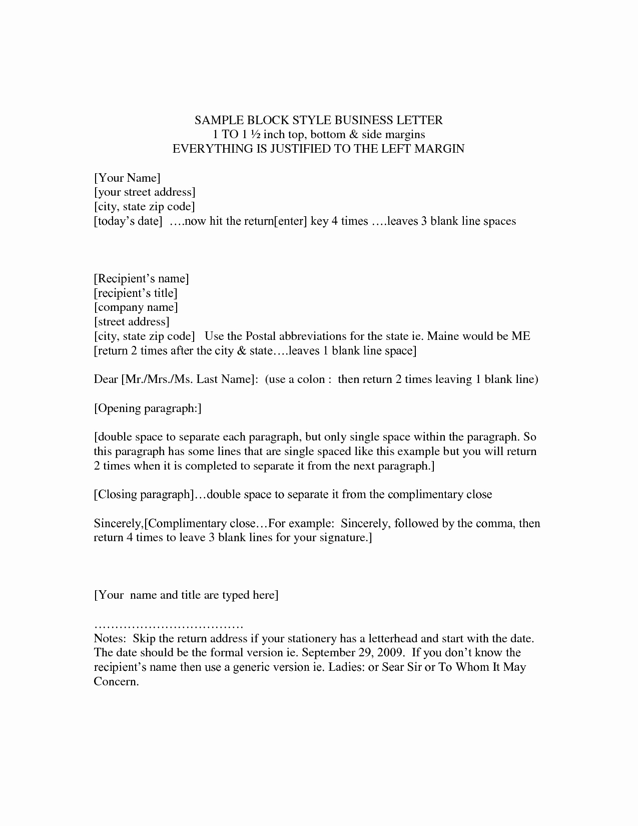 Block Style Business Letter