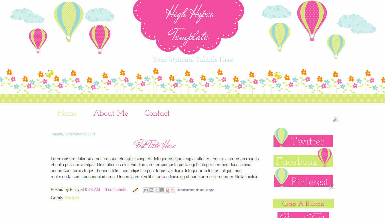 Blog Templates for Teachers Hot Air Balloon Pink Cute