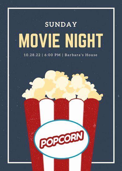 Blue and Cream Grungy Popcorn Movie Night Flyer