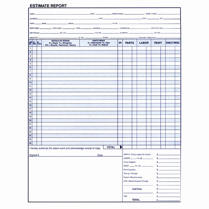 Body Shop Estimate Template Latter Example Template