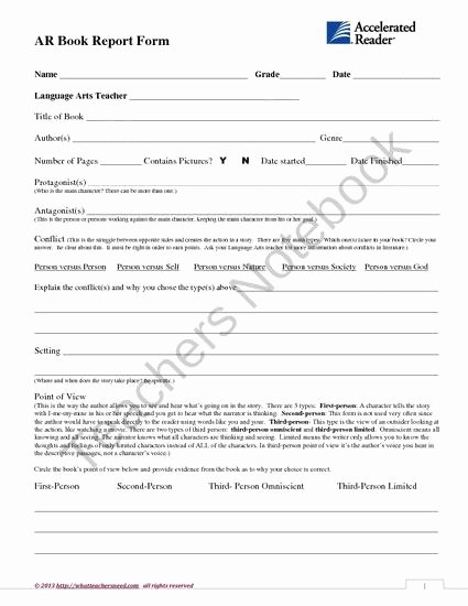 book report form middle school