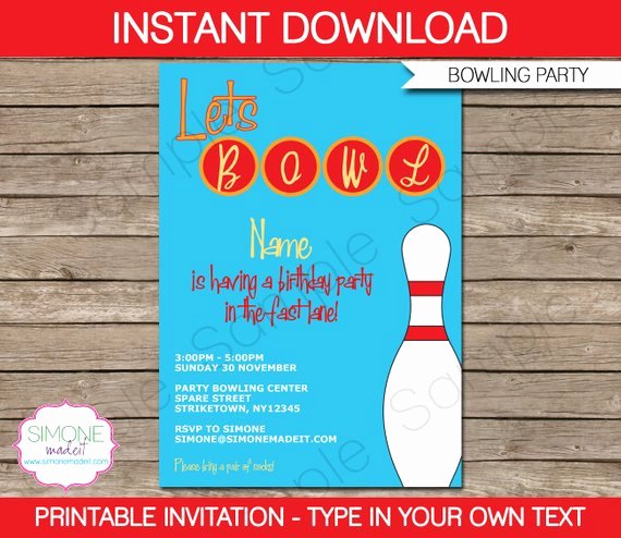 Bowling Invitation Template Birthday Party Instant