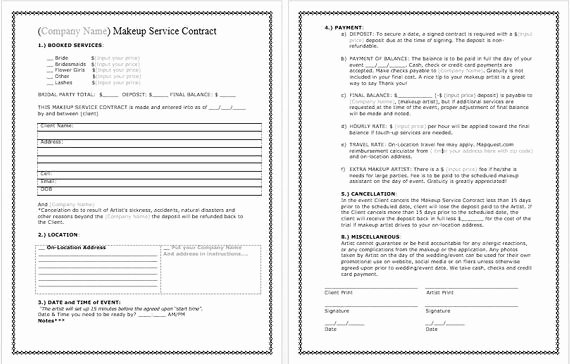 bridal makeup contract template docx