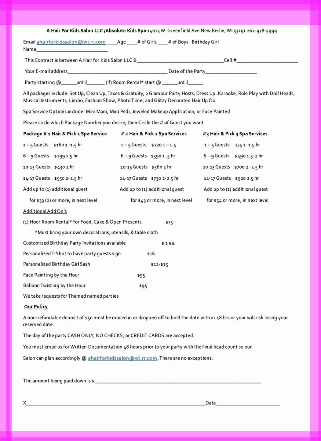 Bridal Party Makeup Contract Template