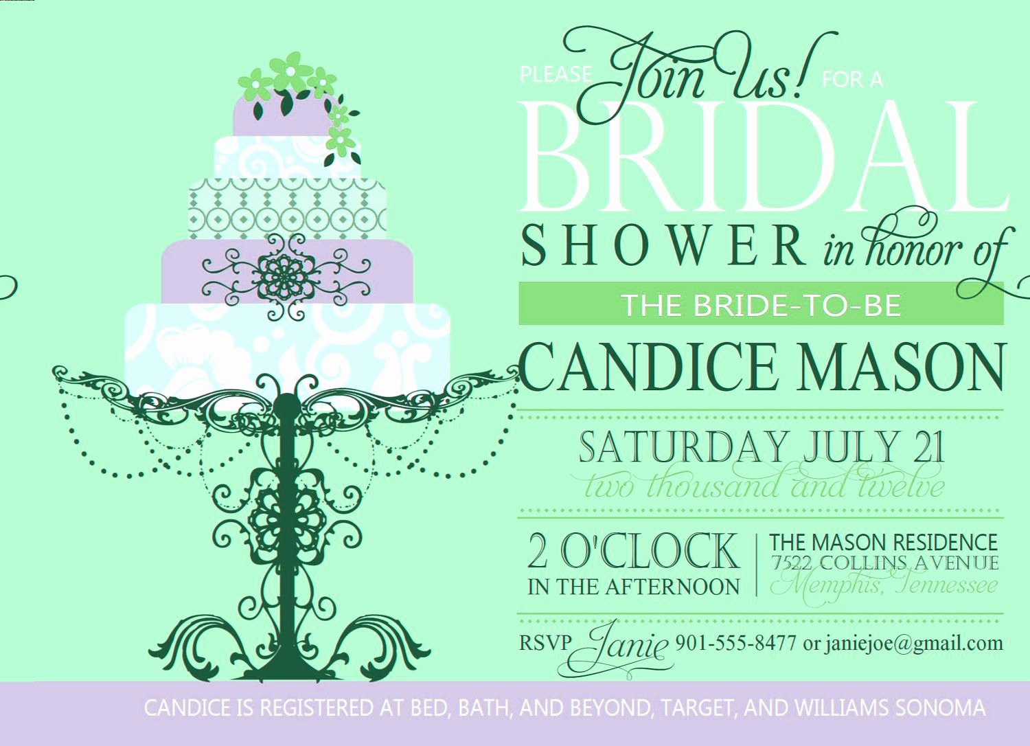 Bridal Shower Invitation Custom Printable Digital