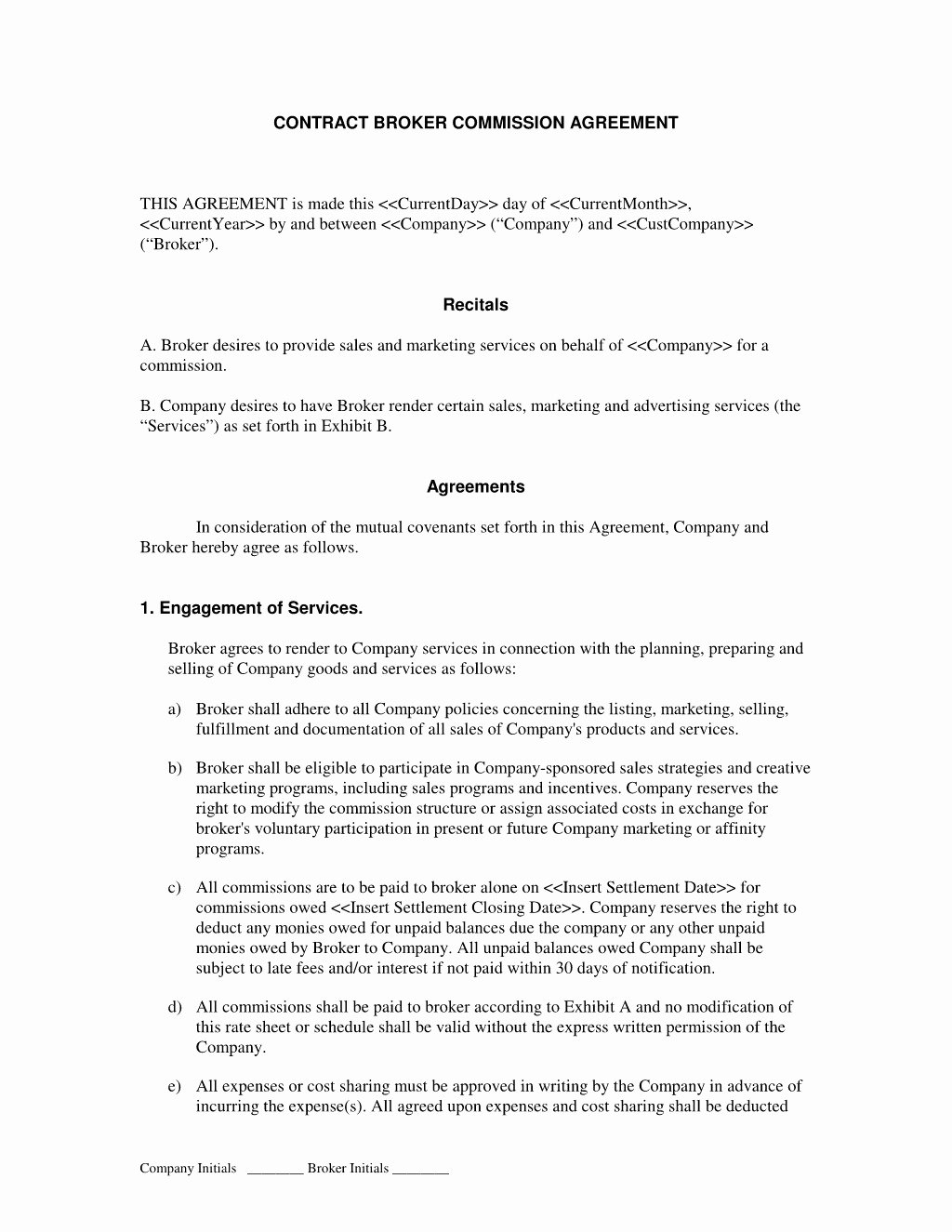 Broker Mission Contract Template Templates Resume