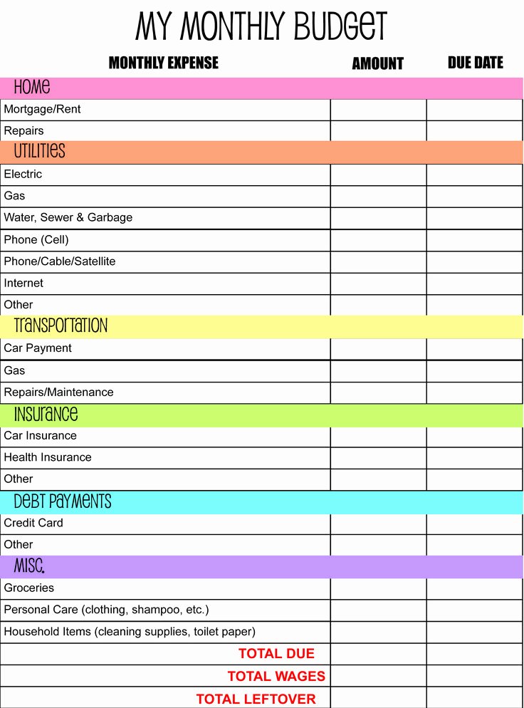 bud planner worksheets