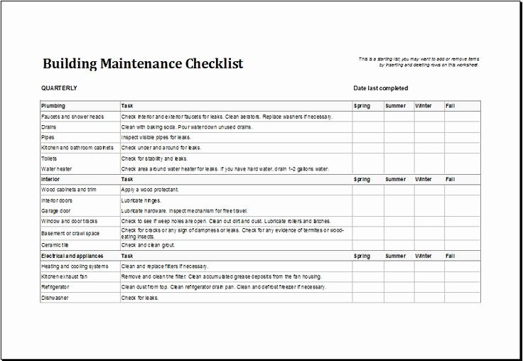 Building Maintenance Checklist Download at