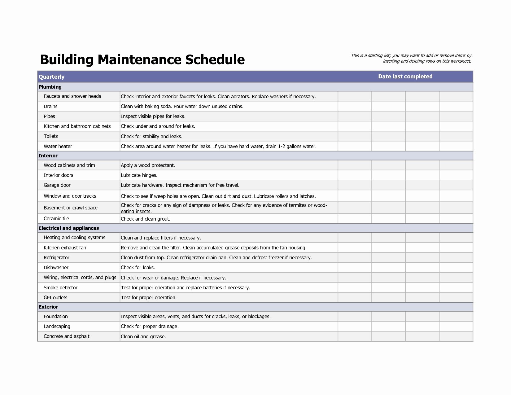 building maintenance schedule excel template 1374