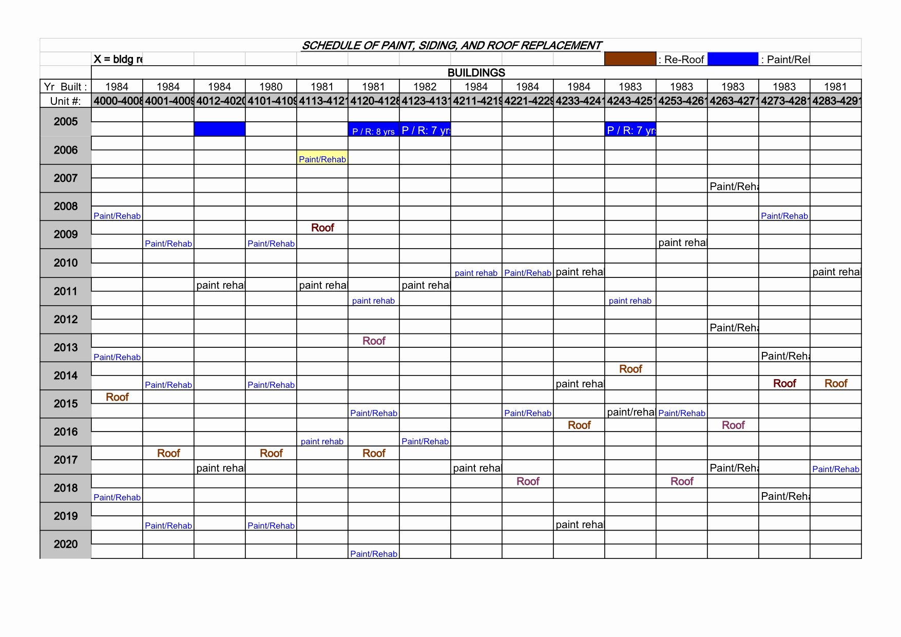 Building Maintenance Schedule Template Excel Xlts