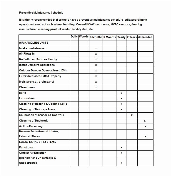 building maintenance schedule template