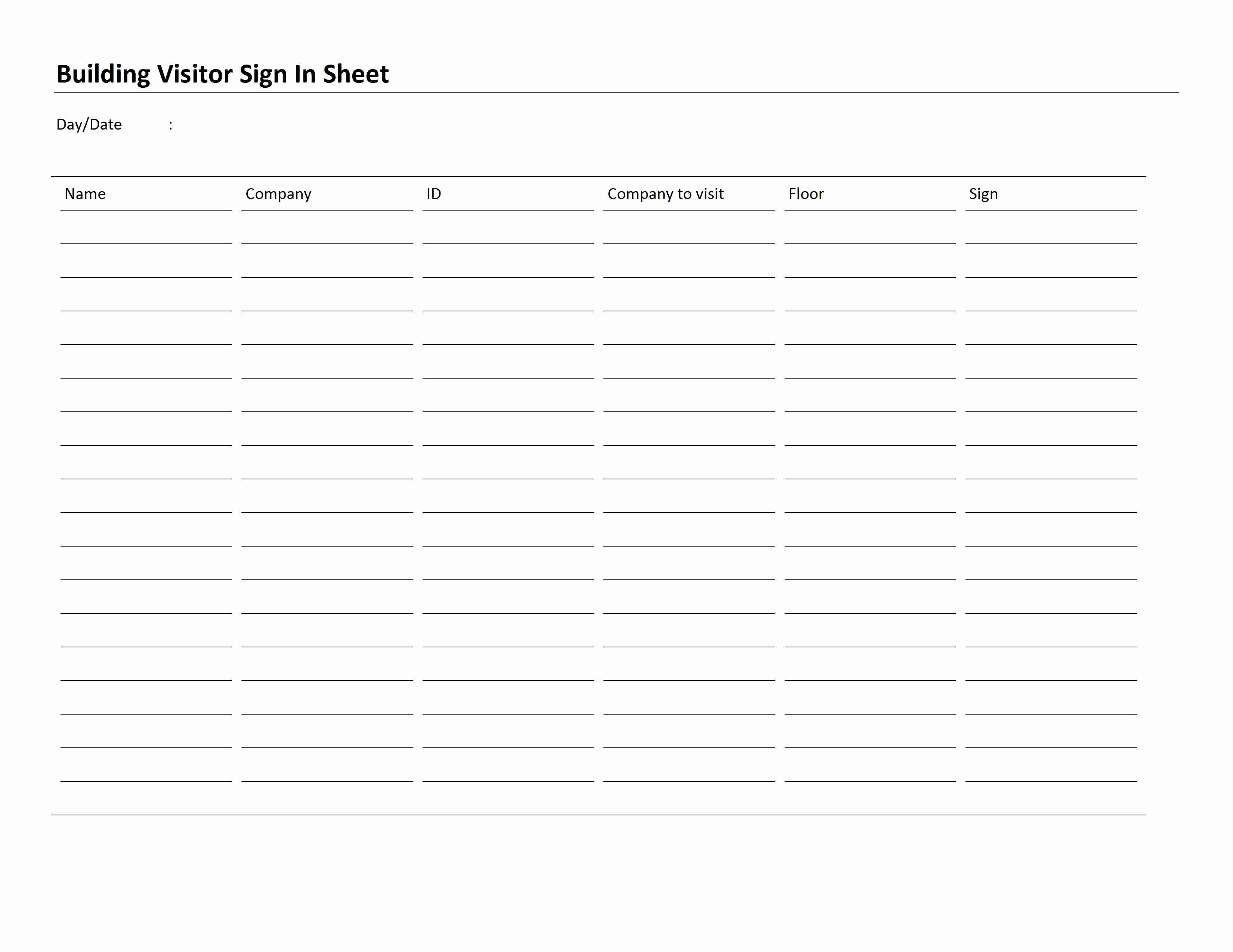Building Visitor Sign In Sheet