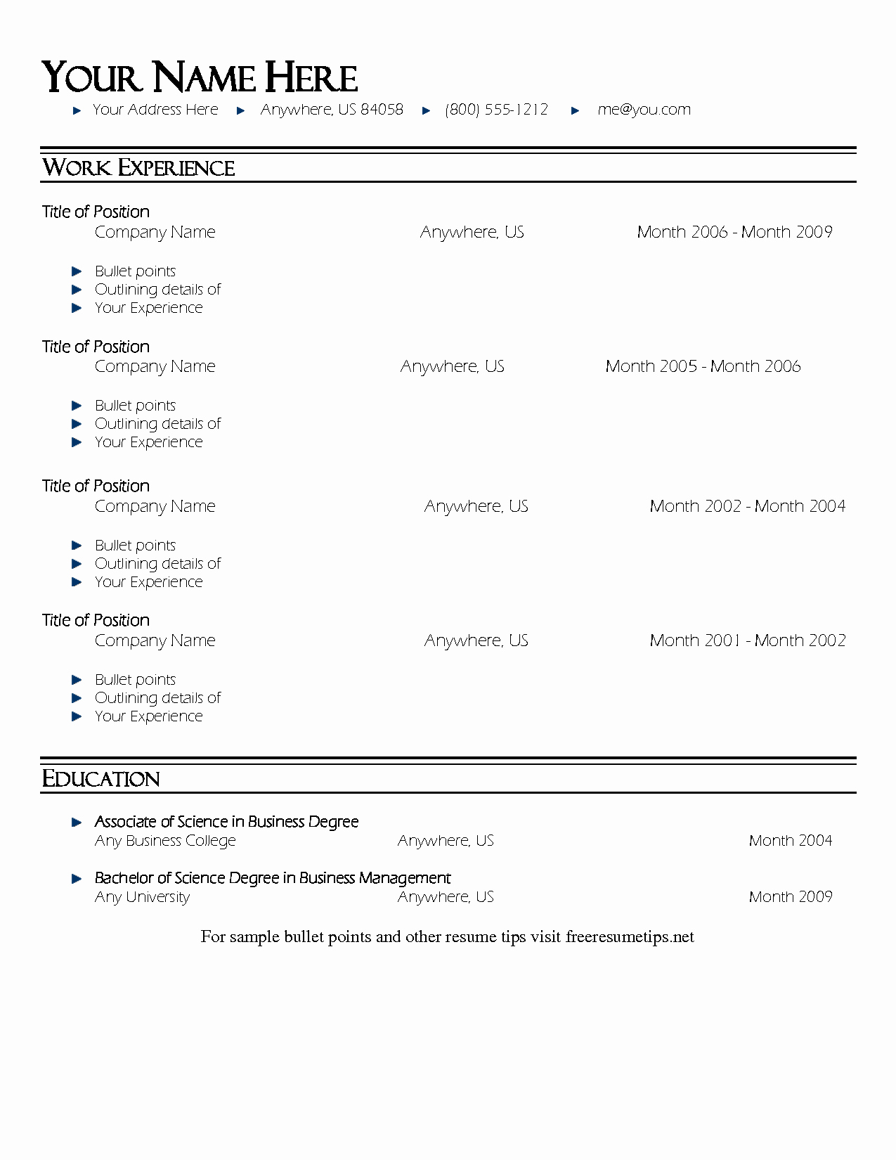 Bullet Point Resume Template Resume Template 1