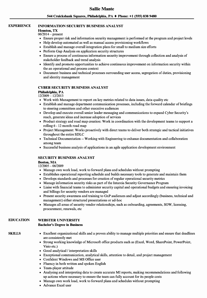 Business Analyst Resume Examples Sarahepps