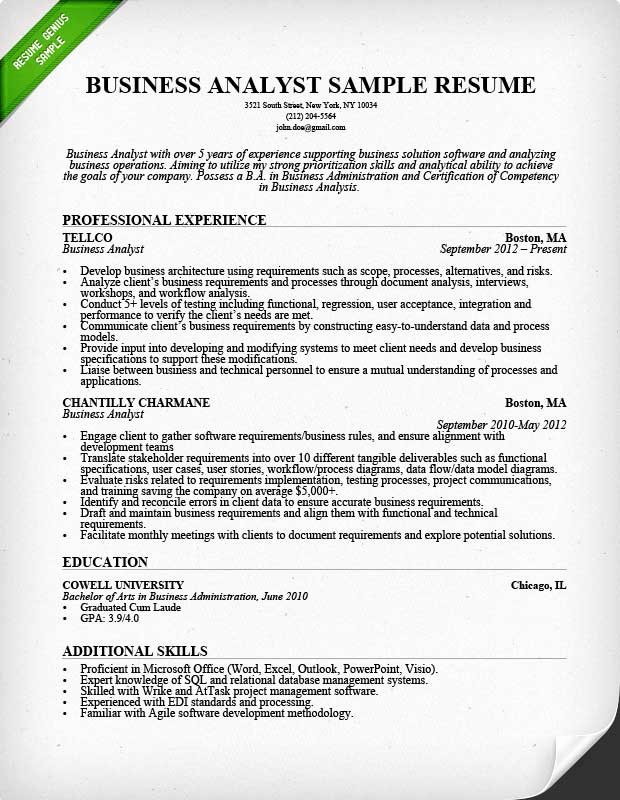 Business Analyst Resume Sample &amp; Writing Guide