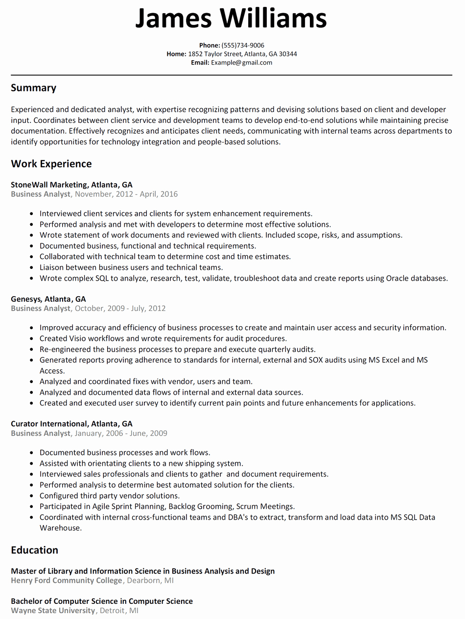Business Analyst Resume Sample Resumelift