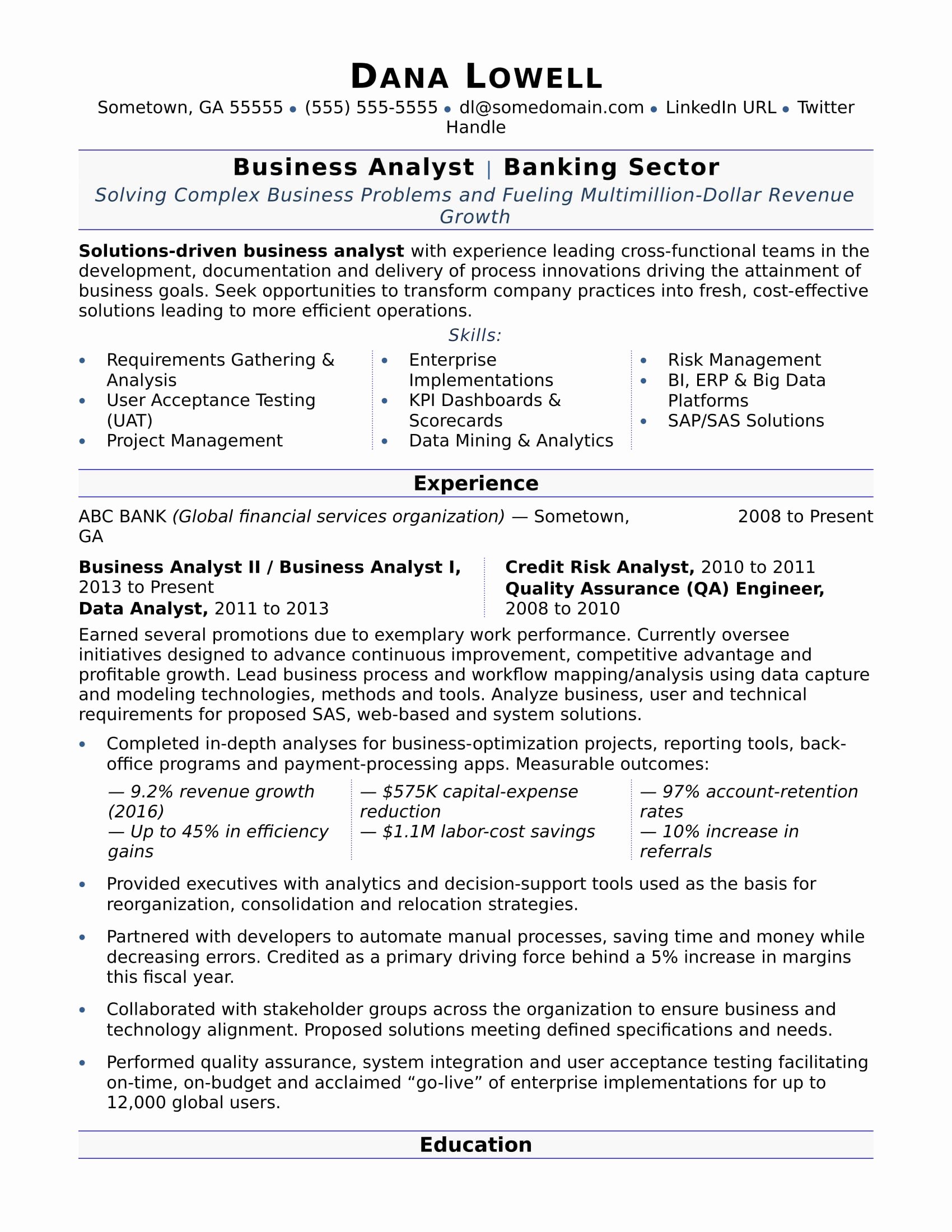 Business Analyst Resume Sample