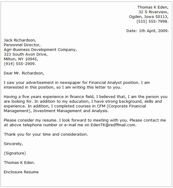 Business and Financial Cover Letter Examples