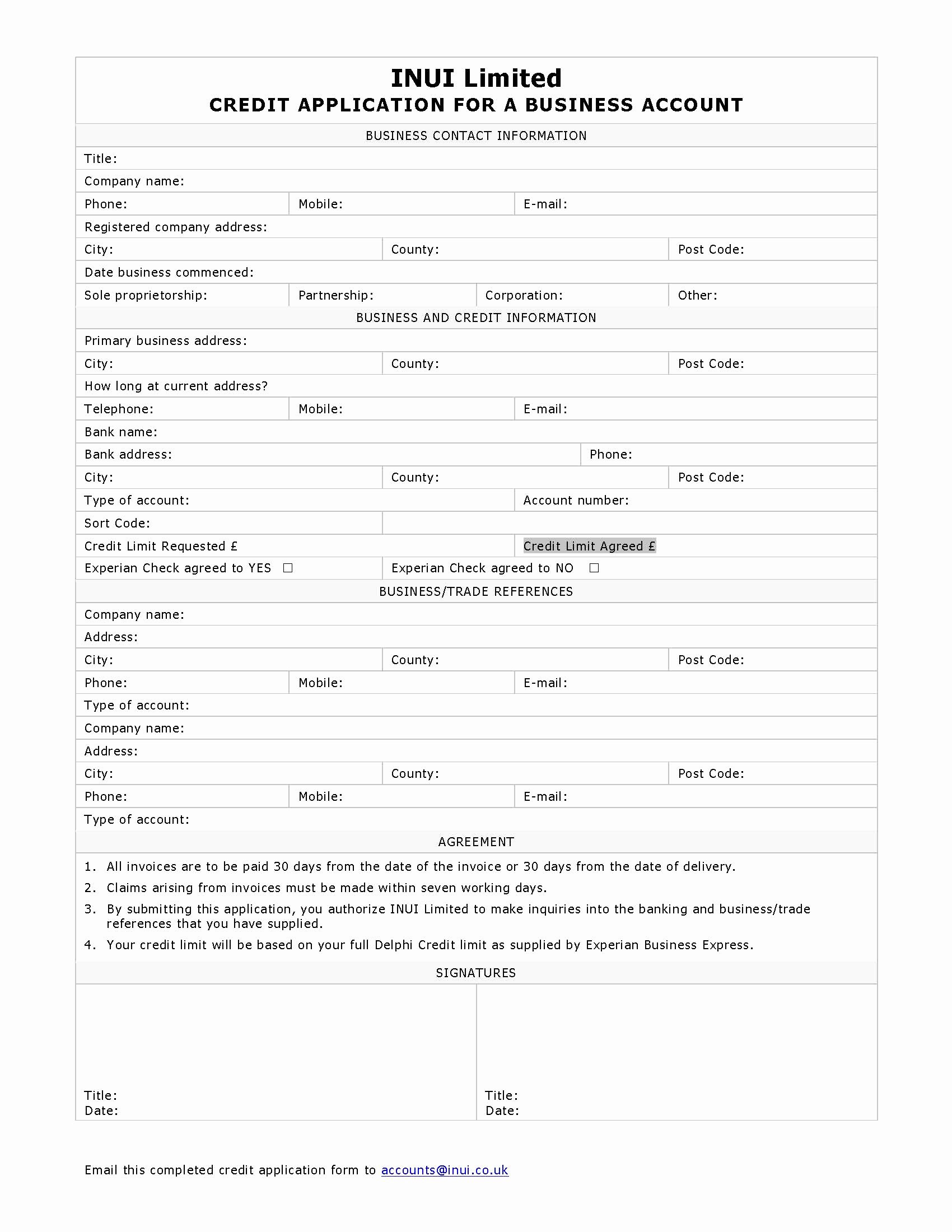 Business Credit Application form