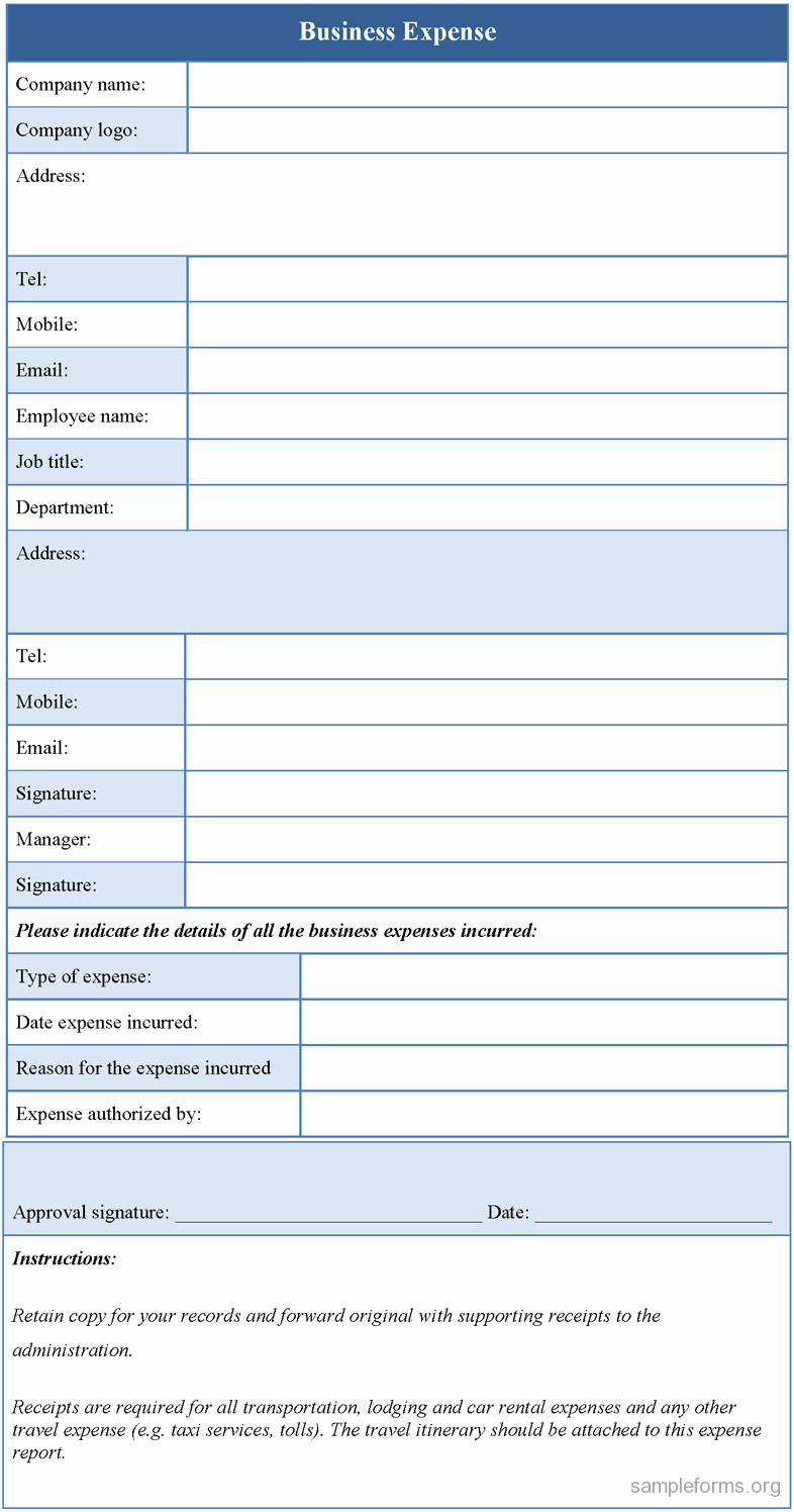 Business Expense form Template Sample forms