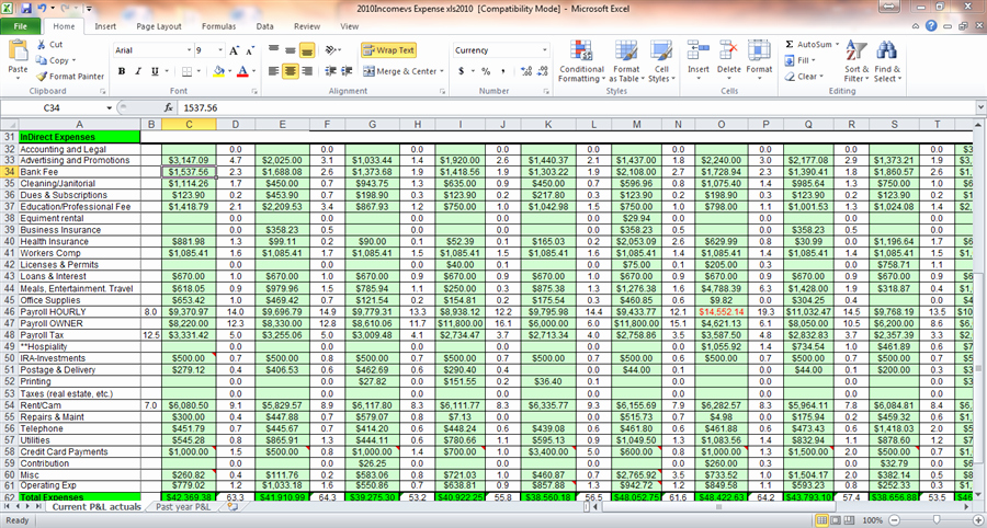 excel sample page