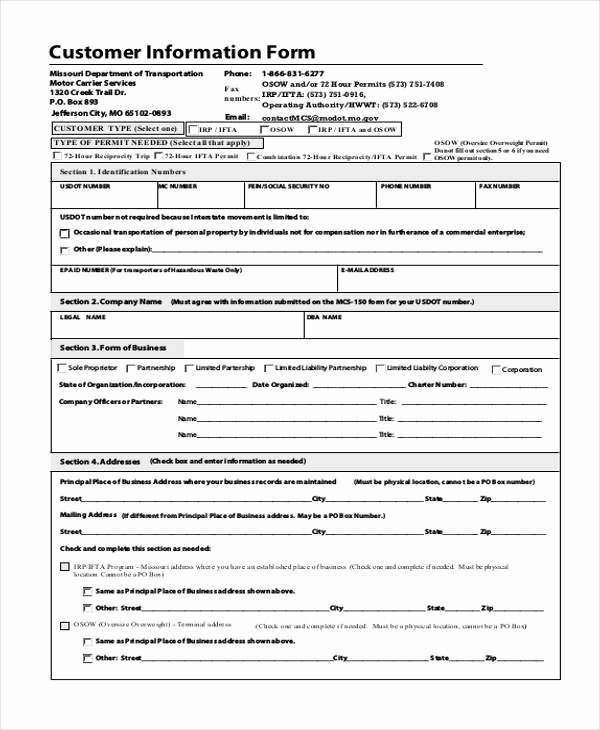 Business Information form
