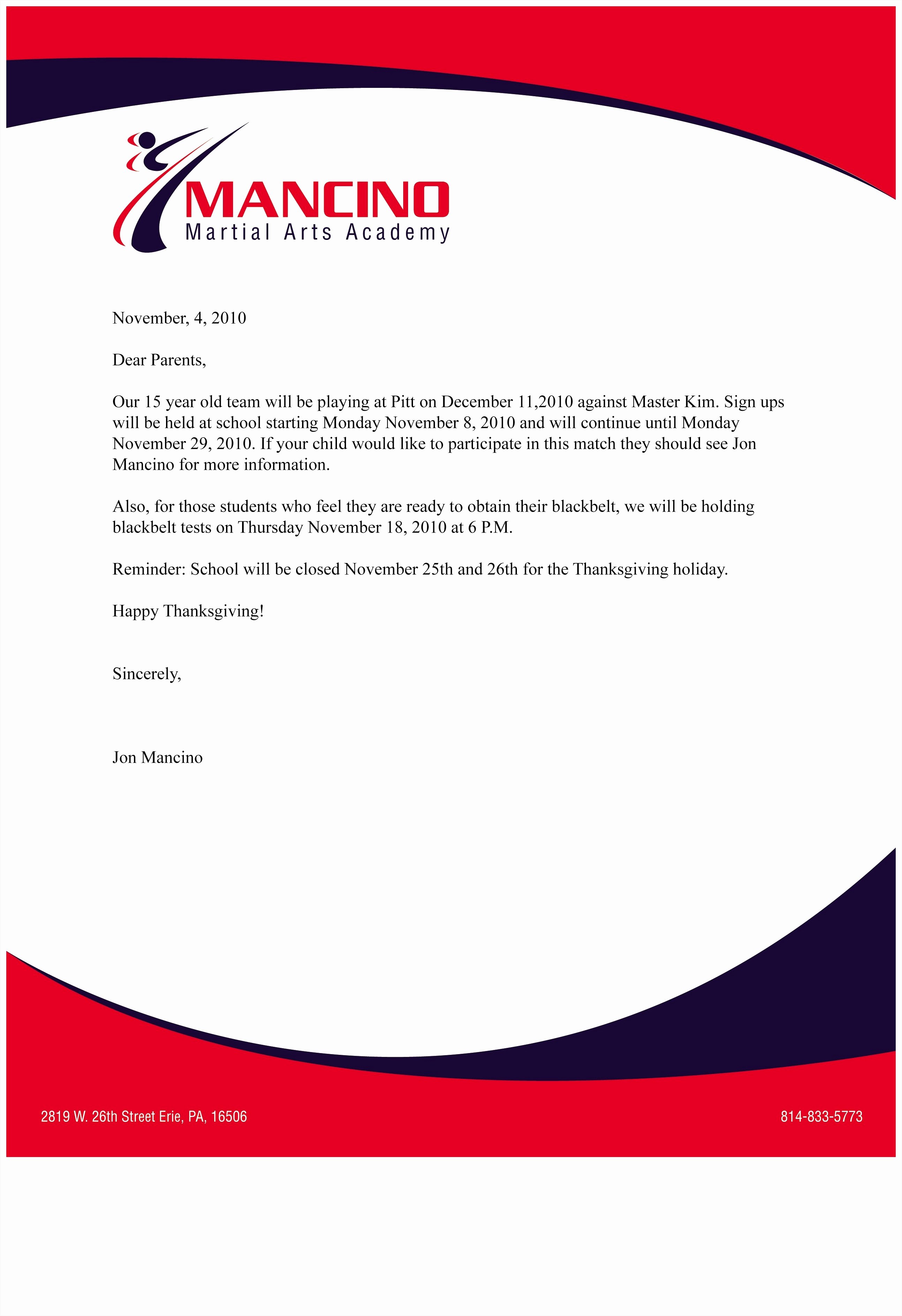 business letterhead format example