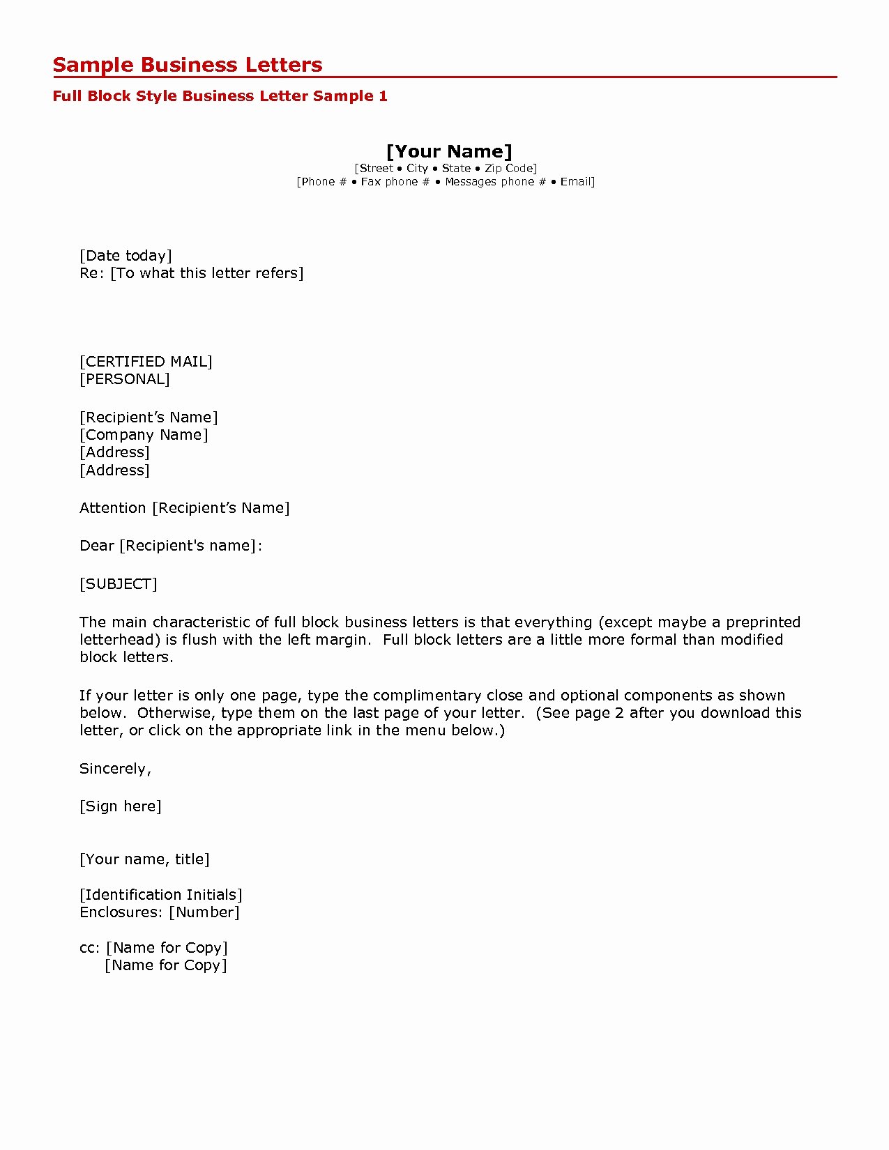 Business Letters Examples Template