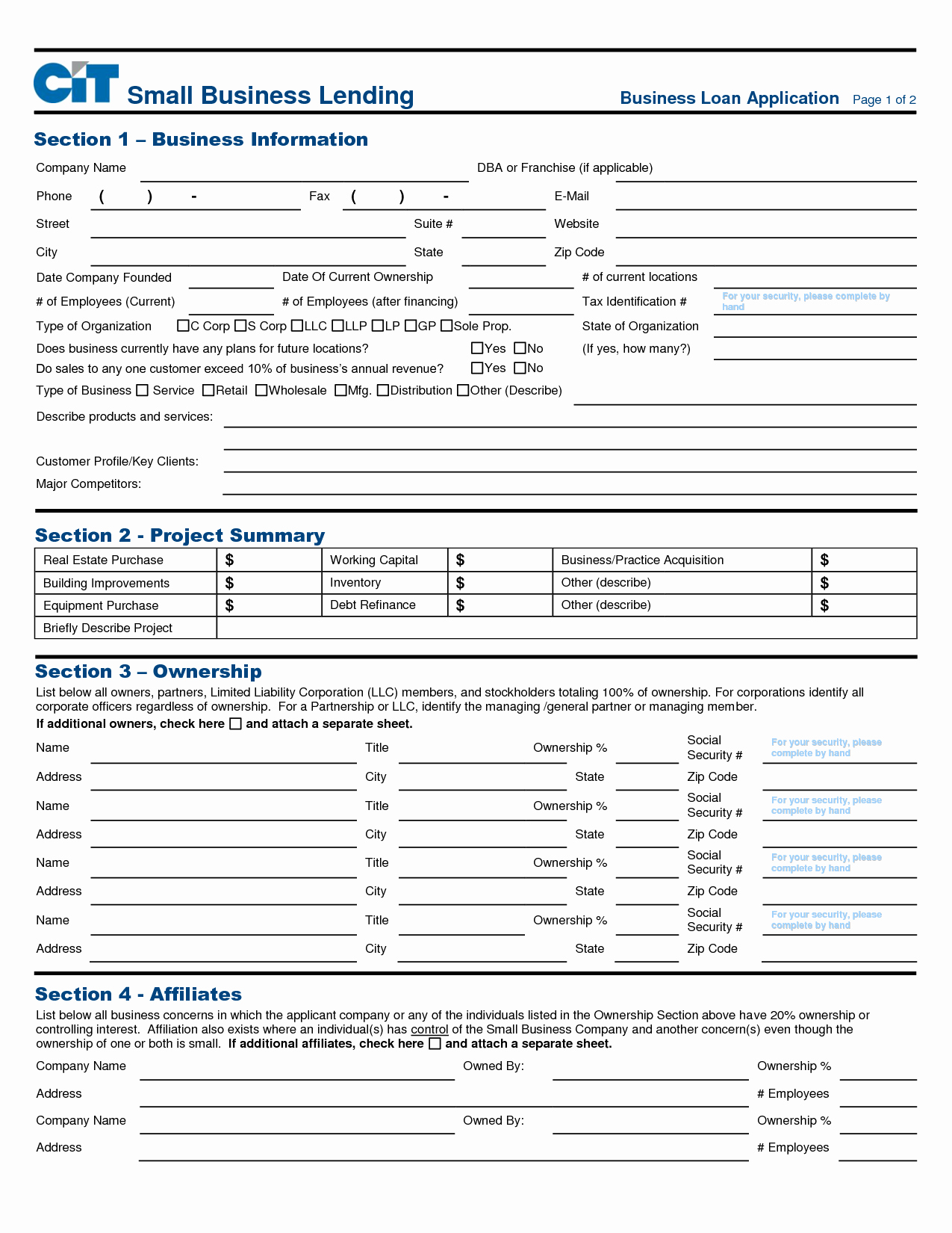Business Loan Application form Sample
