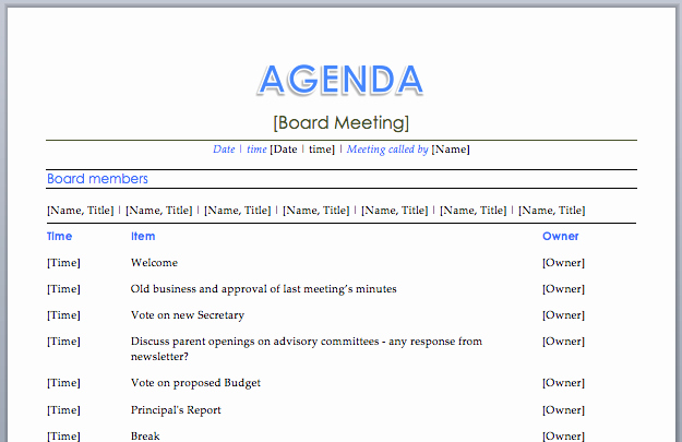 Business Meeting Agenda Template Excel Tmp