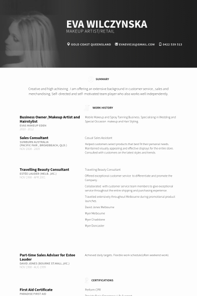 Business Owner Makeup Artist and Hairstylist Resume