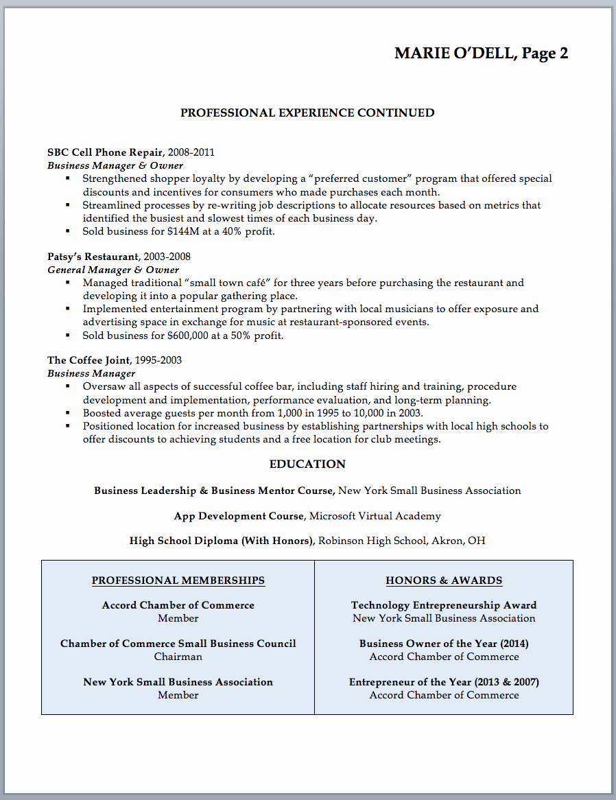 Business Owner Resume Sample &amp; Writing Guide