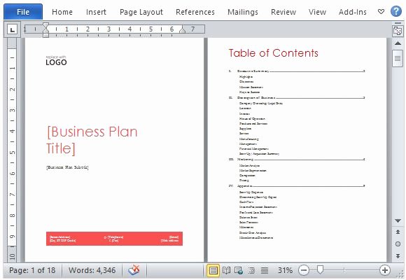 Business Plan Template for Microsoft Word