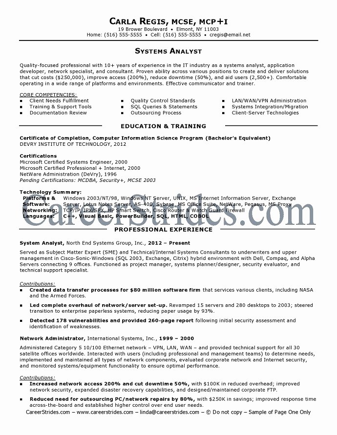 Business Systems Analyst Resume Template