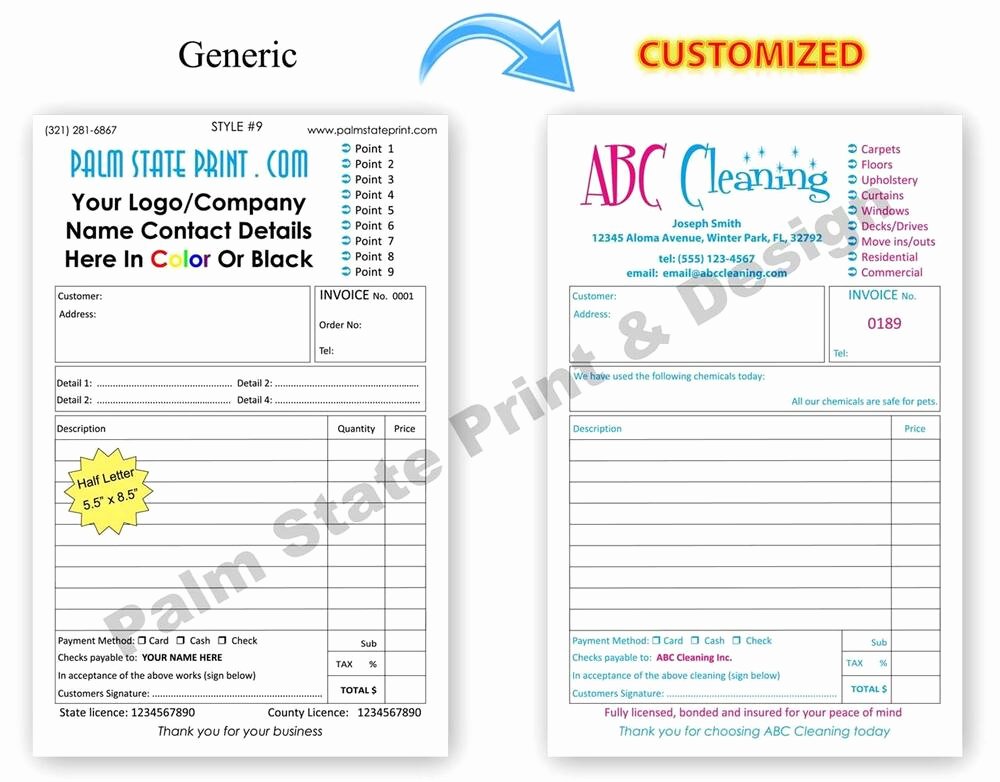 ½ Letter 2 Part Carbonless Cleaning Janitorial Invoice