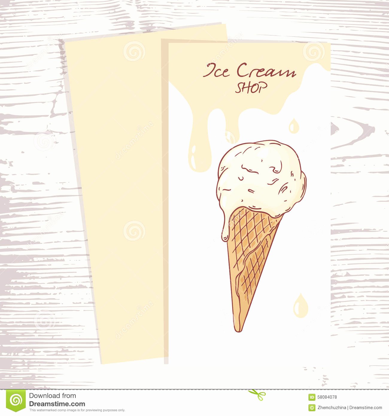 Cafe Menu Template with Hand Drawn Ice Cream In A Stock