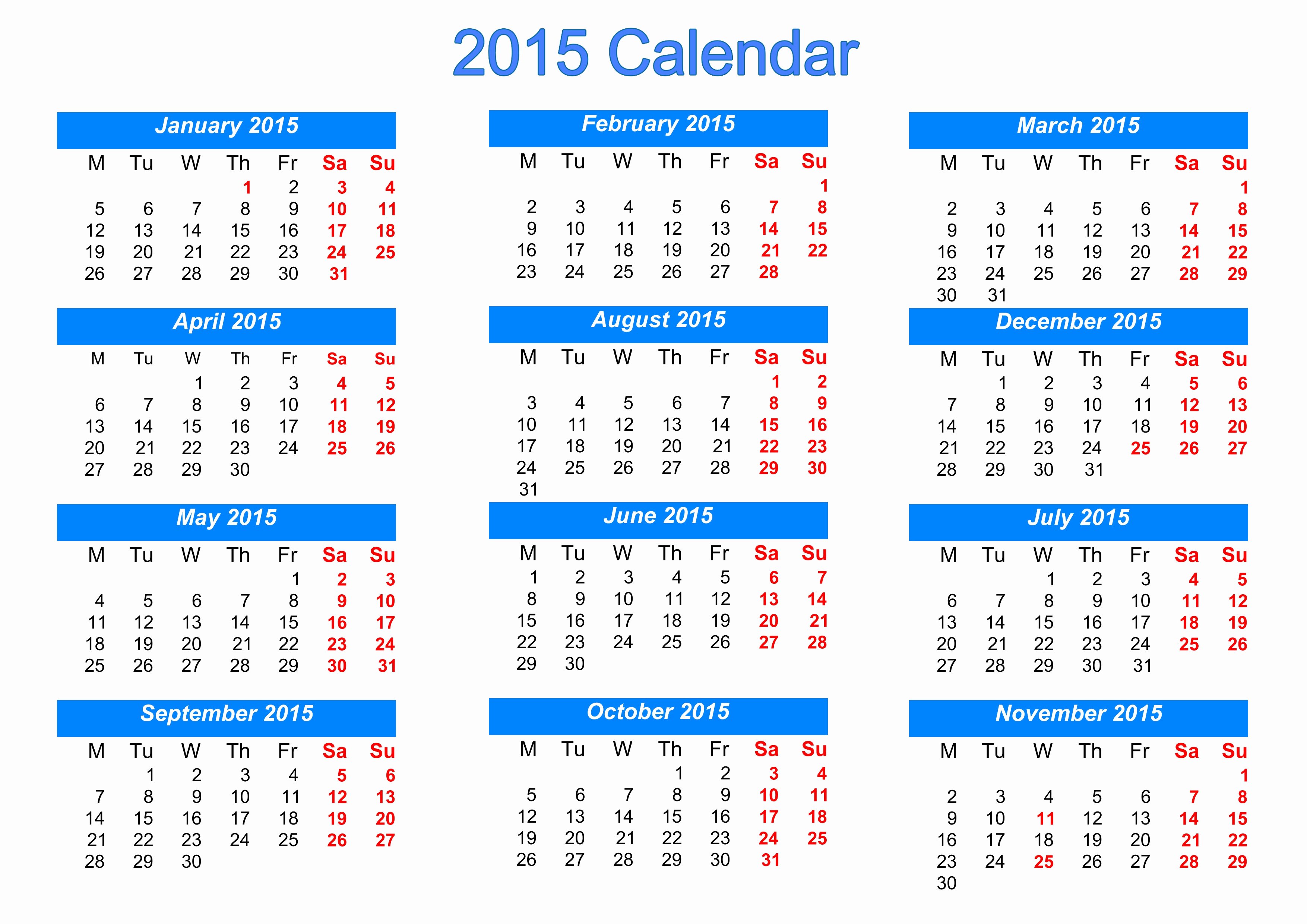 Calendar 2015 Template Free – 2017 Printable Calendar