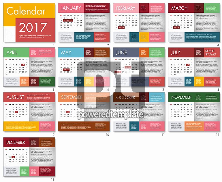 Calendar 2017 In Flat Design for Powerpoint Presentations