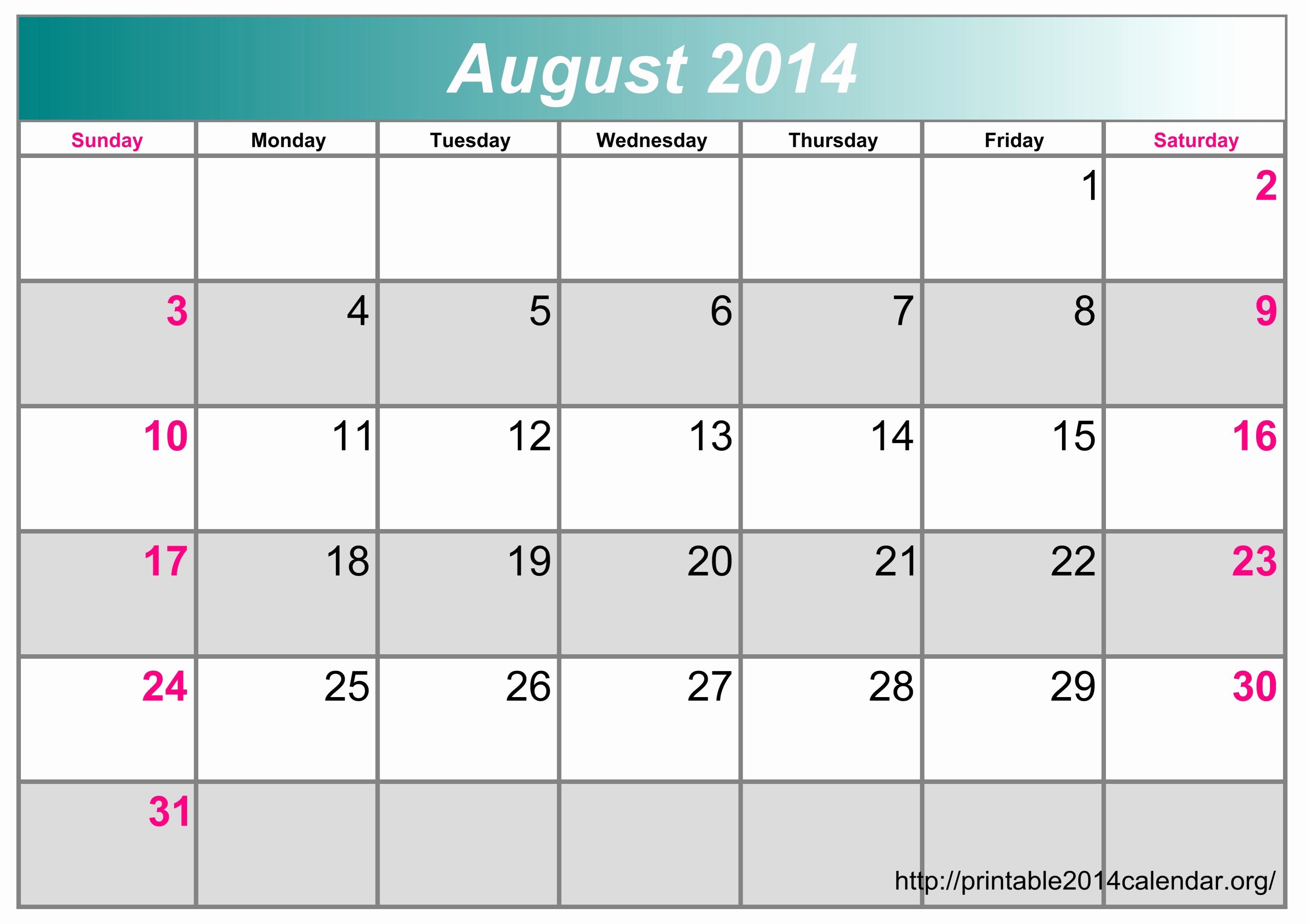 calendar template excel 2014