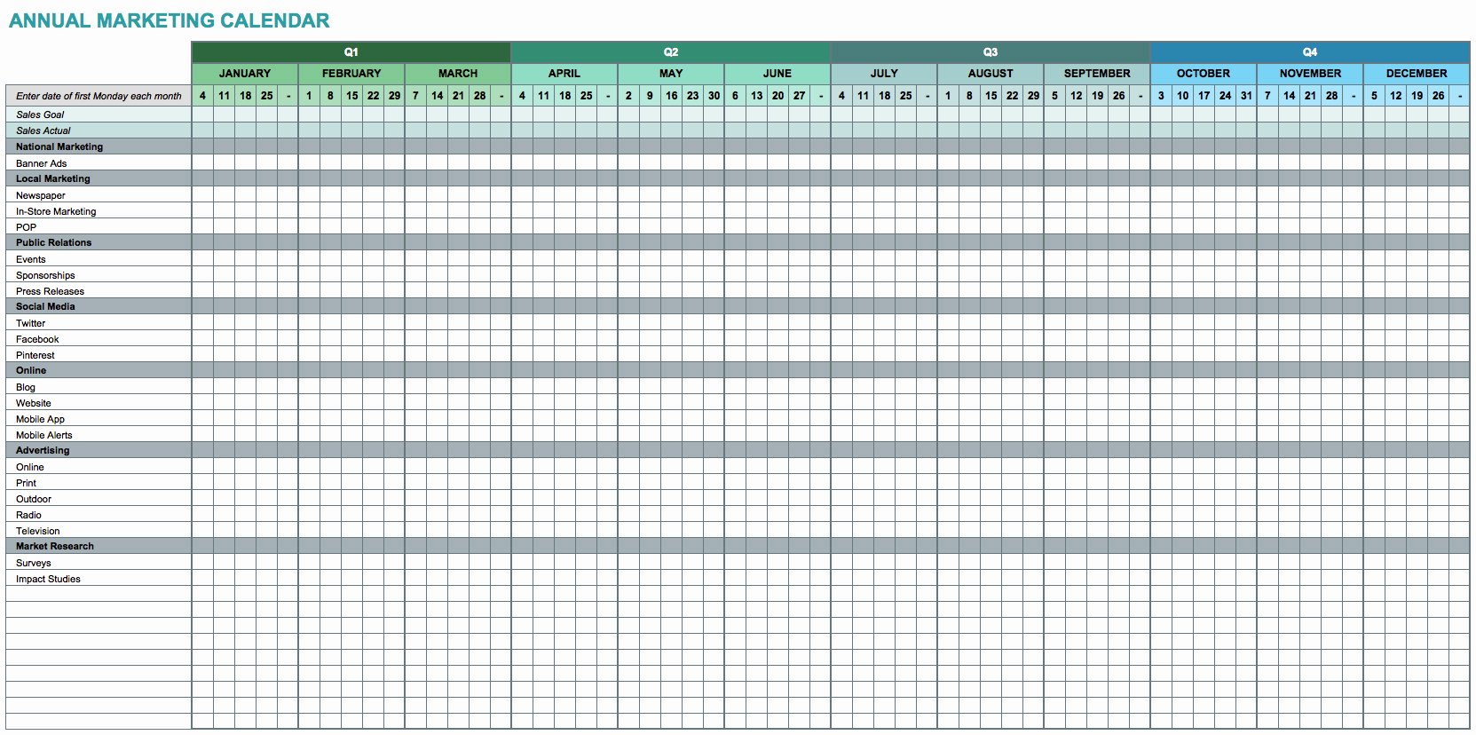 Calendar Template for Excel