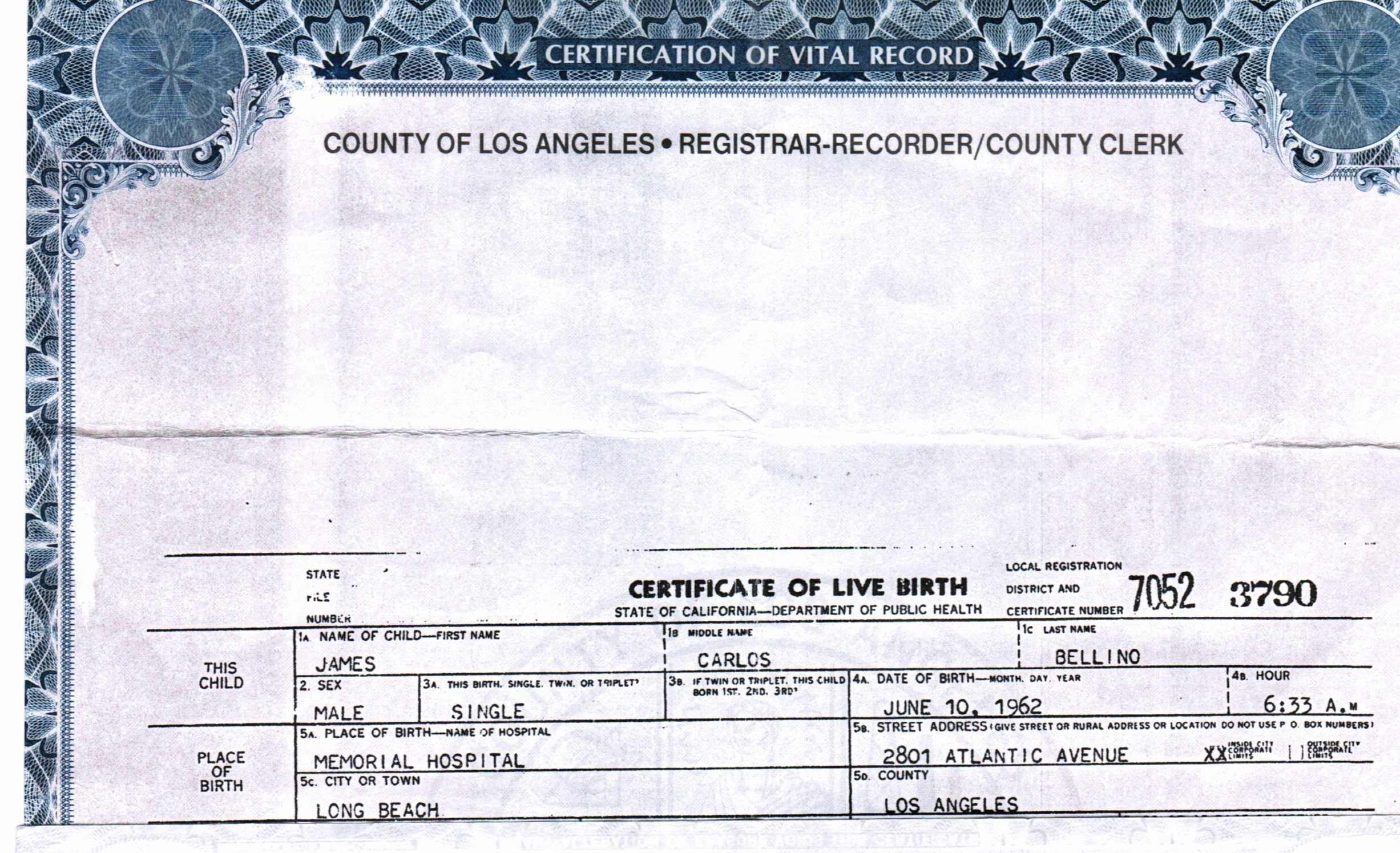 California Birth Certificate Sample