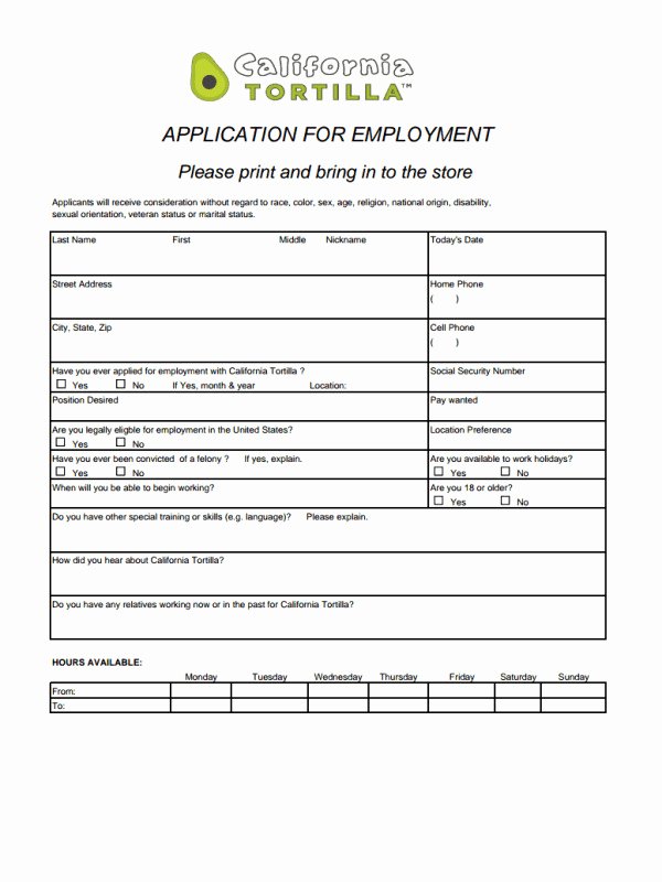 California Employment Application Template Templates