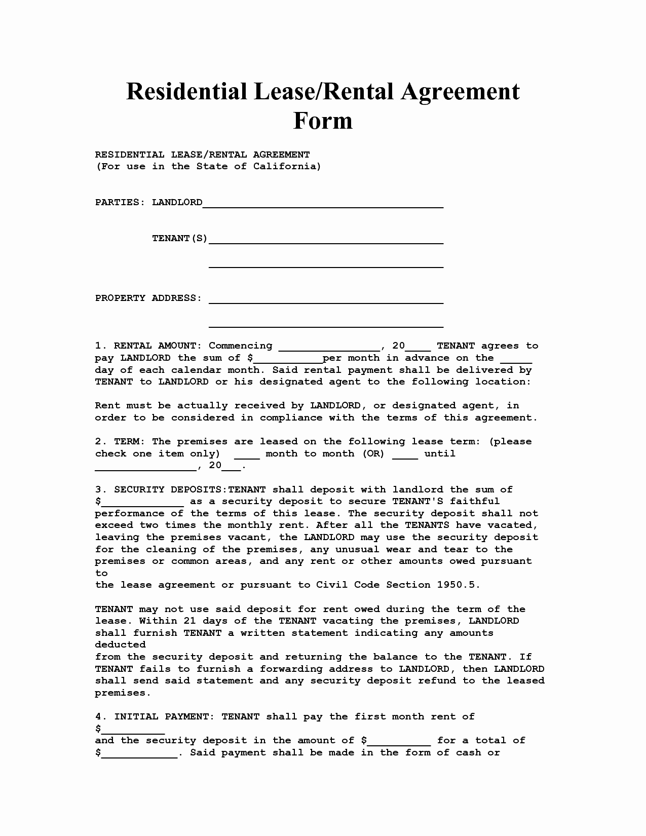 California House Lease Agreement form