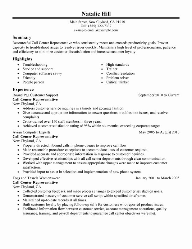 Resume For Call Center Job