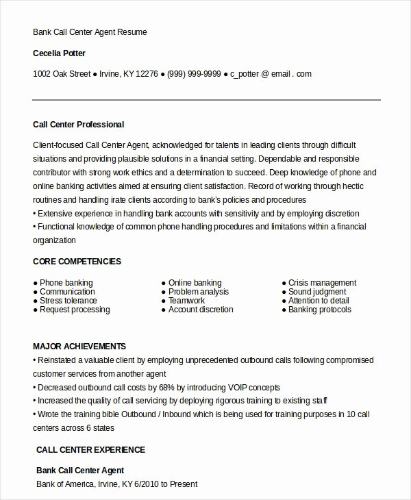 Call Center Resume Example 9 Free Word Pdf Documents