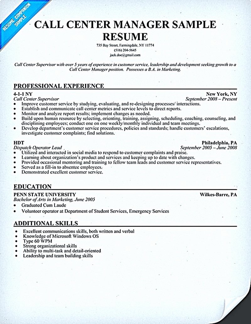 Call Center Resume for Professional with Relevant
