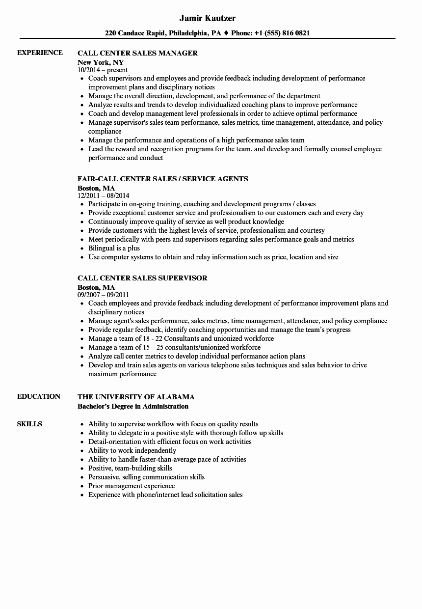 Call Center Sales Resume Samples