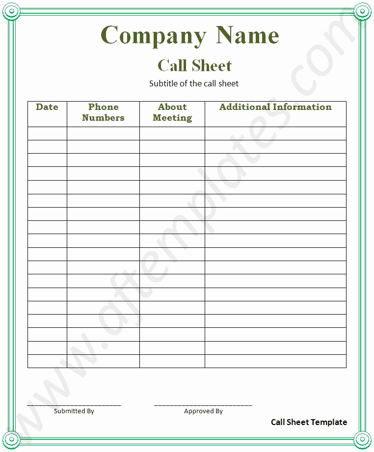 call sheet template