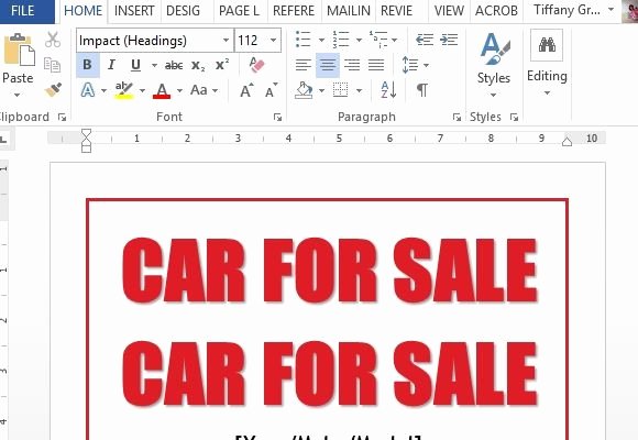 Car for Sale Sign Word Template