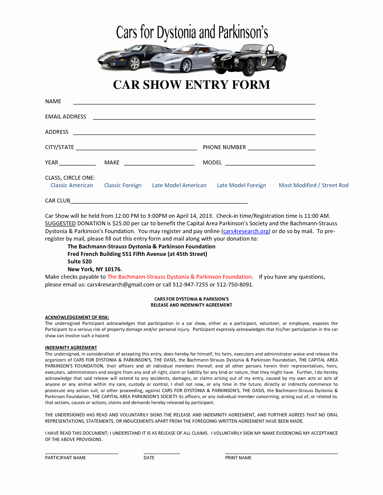 car show registration form templates